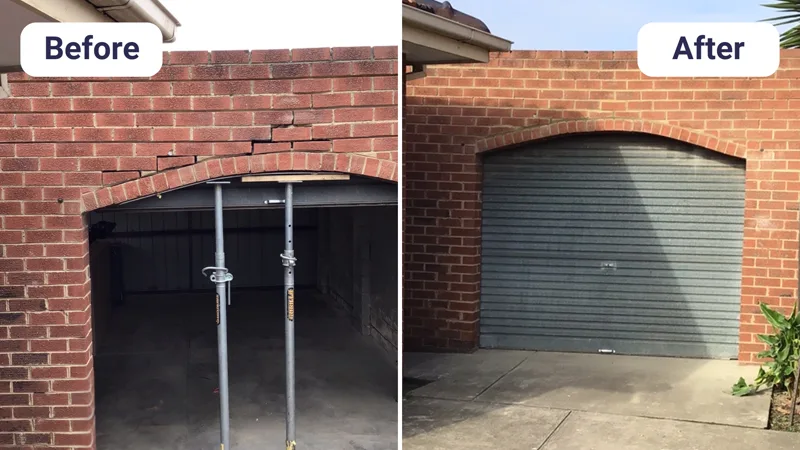 Cracked brick arch before and after structural repair