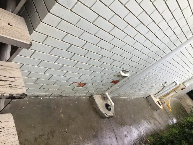 External brick wall at Ashgrove unit building after DampBlock treatment