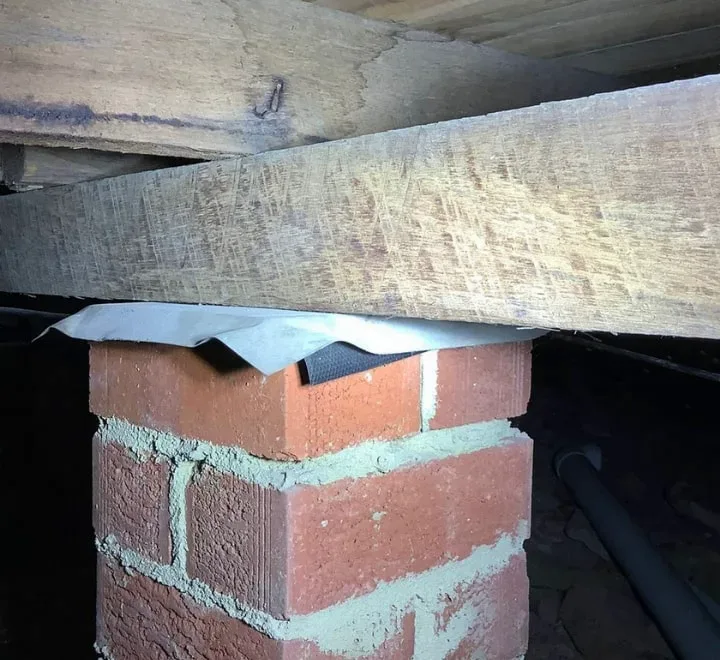 Brick pier lifted back to the underside of the bearer after GeoPoly™ resin injection under the Mosman floor