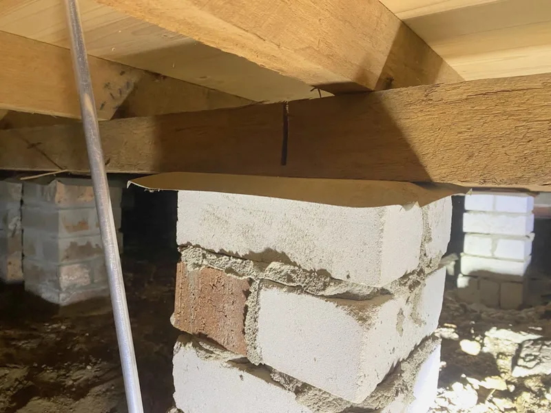 Same brick pier tight against bearer after deep-lift stabilisation