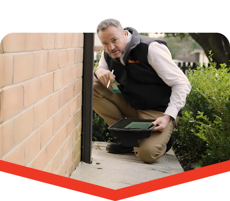 Buildfix structural engineer with client discussing repairs