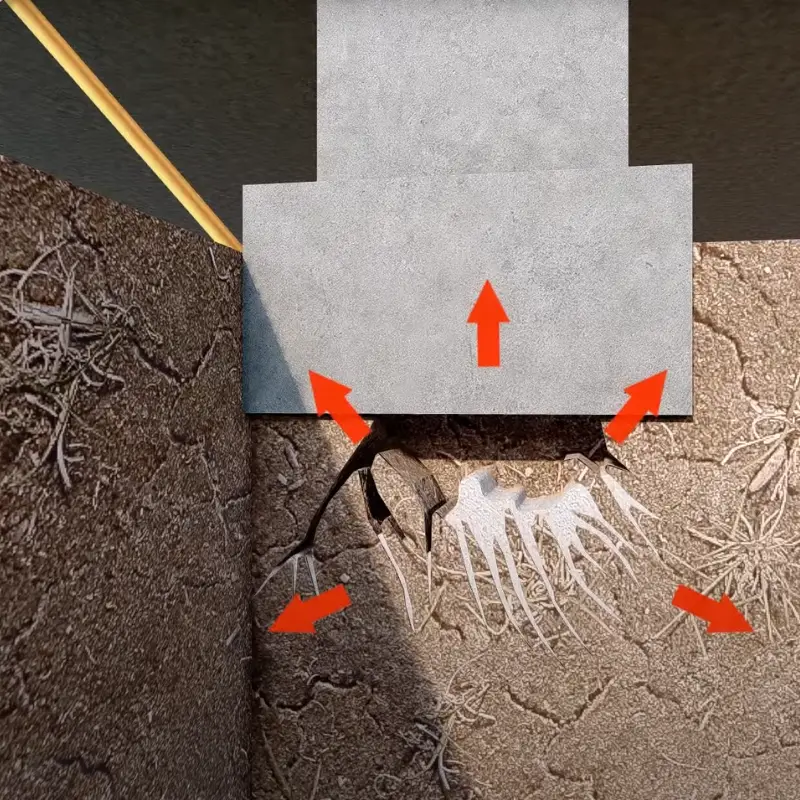 GeoPoly resin expanding beneath floor stump to restore bearer contact and level floors