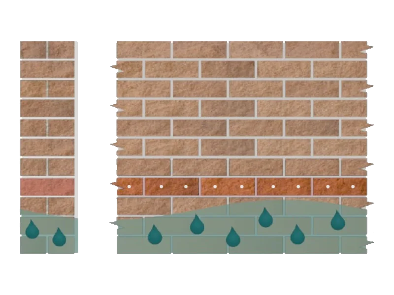 DampBlock injected through small holes in mortar to create new damp proof course