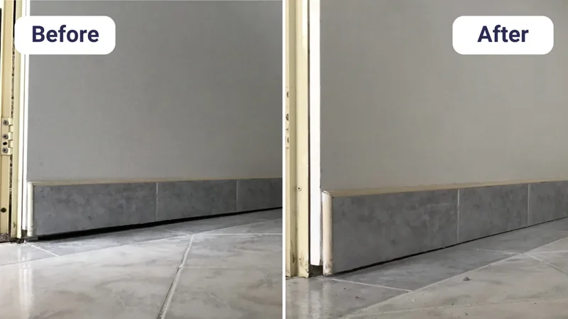 Sinking tiled floor at doorway relevelled back to skirting level