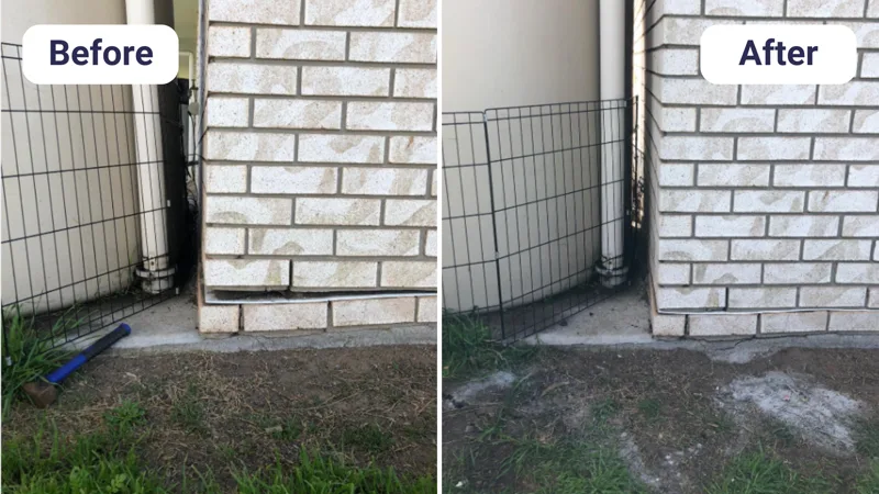 Sunken brick wall corner lifted back to level