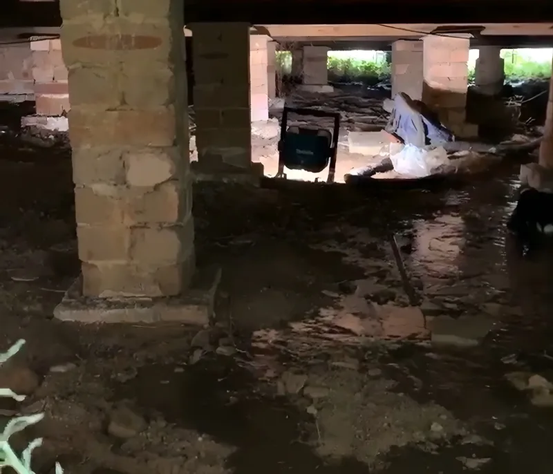 Water erosion washing away soil from beneath floor piers