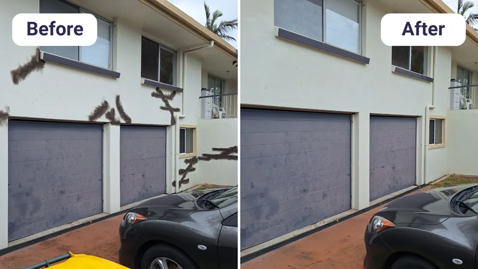 Plaster wall repair before and after — exterior render wall repaired