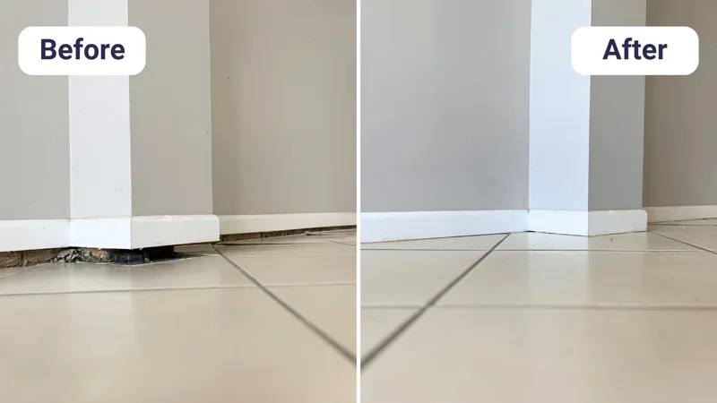 Brick wall subsidence before and after GeoPoly repair