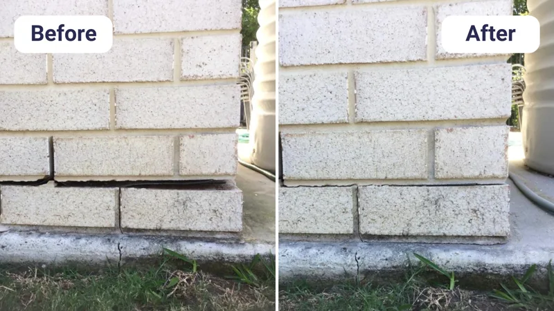 Sunken brick wall foundation gap closed after slab lift