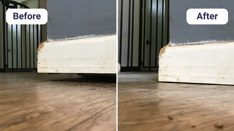 Gap under door frame on timber floor closed after slab relevelling