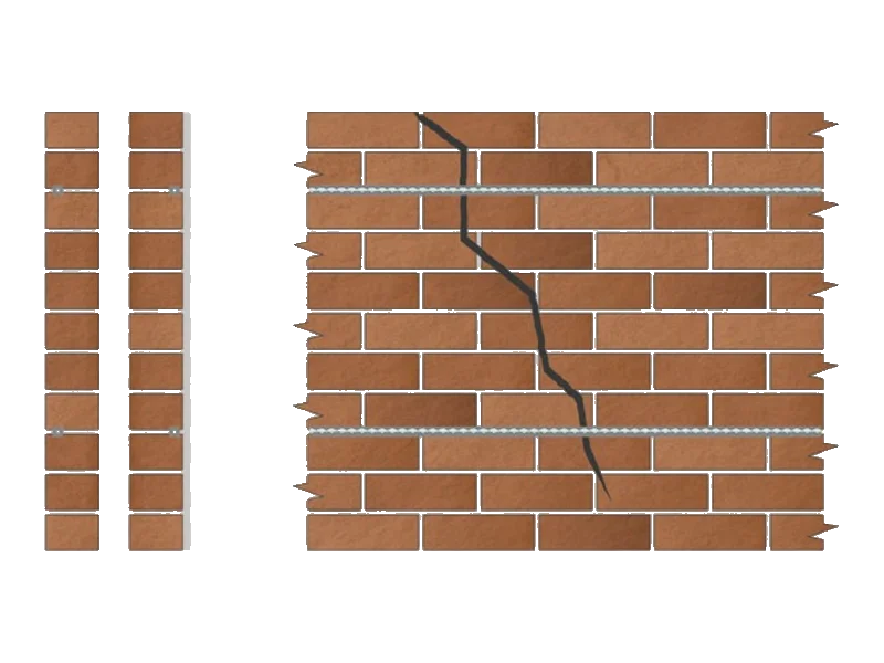 Cross-section showing HelicalBar reinforcement inserted into cracked brick wall mortar joints
