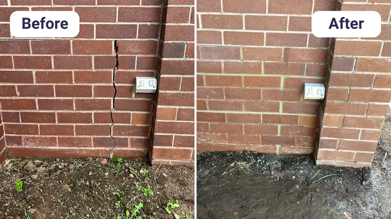 Interior plaster wall crack before and after structural repair
