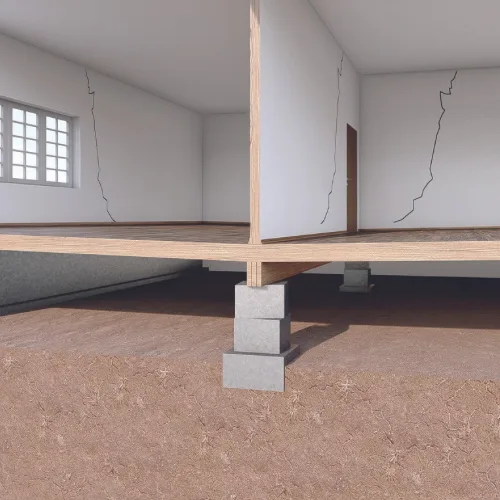 Sub-floor area showing shifted brick piers causing uneven flooring