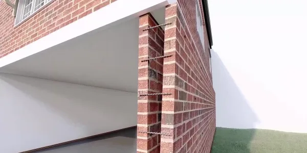 Remedial wall ties — HelicalBar™ ties reconnecting the outer brick wall of a cavity wall to the inner wall