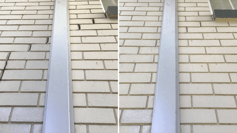 HelicalBar wall crack repair installed on white brick wall for subsidence.