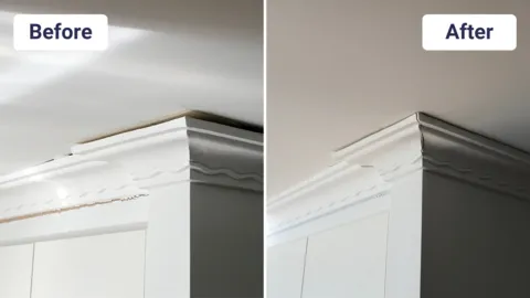 Cabinet ceiling gap sealed with trim after subsidence repair by Buildfix.