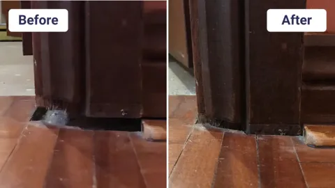 Door frame subsidence gap corrected with GeoPoly structural resin injection repair.
