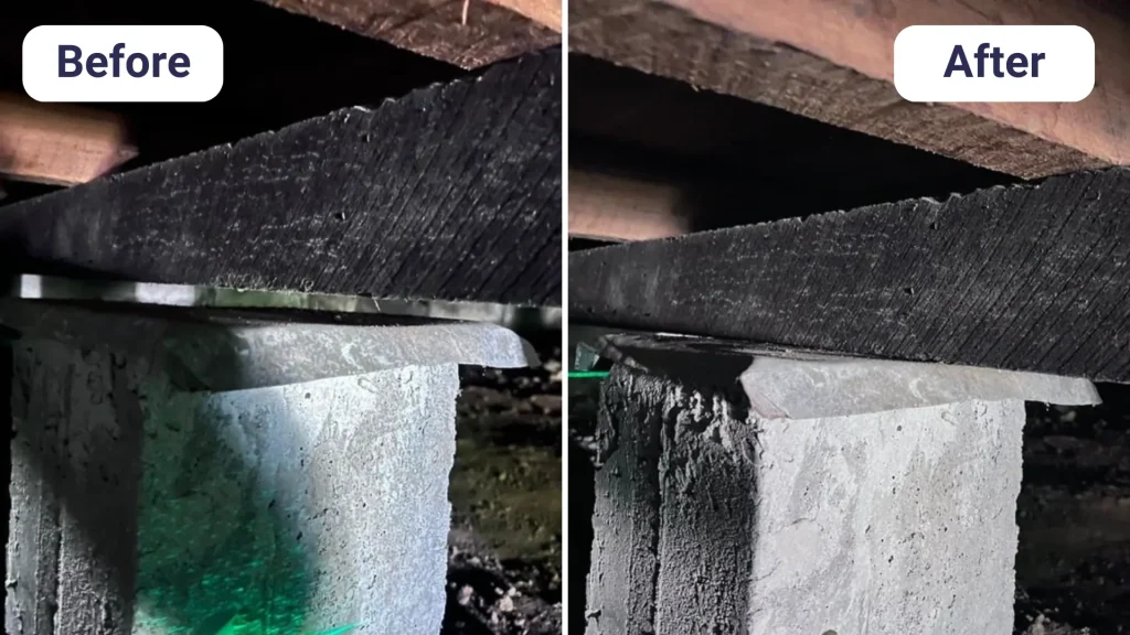 Concrete Stumps Raised and Floor Leveled For New Tenants Before After
