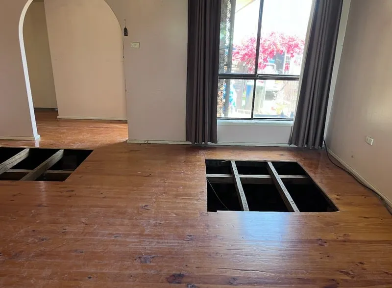 Resin injection stabilising and levelling a concrete floor.