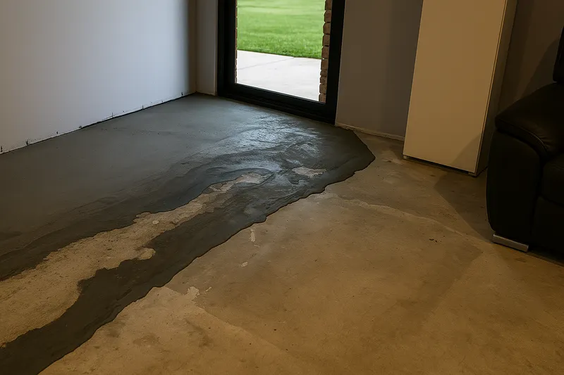 Cracked floor due to underlying structural issues.